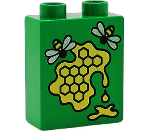 Duplo Grønn Kloss 1 x 2 x 2 med Honeycomb og Bees uten bunnrør (4066)