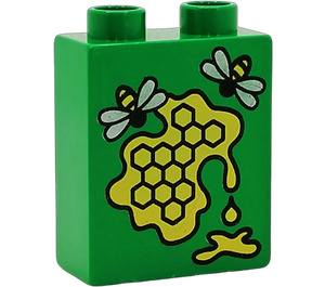 Duplo Grün Backstein 1 x 2 x 2 mit Honeycomb und Bees ohne Unterrohr (4066)