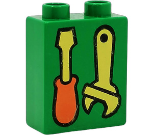 Duplo Grønn Kloss 1 x 2 x 2 med Skrujern og Wrench uten bunnrør (4066)