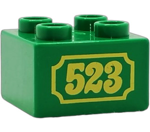 Duplo Green Brick 2 x 2 with "523" (3437)