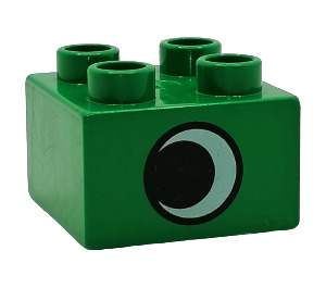 Duplo Green Brick 2 x 2 with Eye Pattern on 2 Sides, Without White Spot (3437 / 31460)