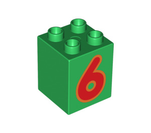 Duplo Green Brick 2 x 2 x 2 with '6' (13170 / 31110)