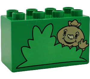 Duplo Grün Stein 2 x 4 x 2 mit Spud waving, Buchse (31111 / 41477)