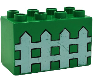 Duplo Green Brick 2 x 4 x 2 with white picket fence (31111)