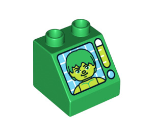 Duplo Green Slope 2 x 2 x 1.5 (45°) with Green Figure on Monitor (6474 / 36625)