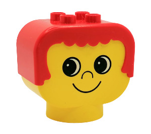 Duplo Head Brick with red hair and smile