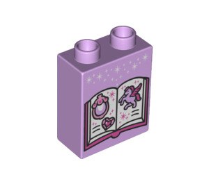 Duplo Lavender Brick 1 x 2 x 2 with Spell book, pegasus gems and stars with Bottom Tube (15847 / 26409)