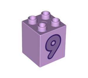 Duplo Lavender Brick 2 x 2 x 2 with Number 9 (31110 / 77926)