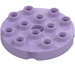 Duplo Lavande Rond assiette 4 x 4 avec Trou et Verrouillage Crêtes (98222)