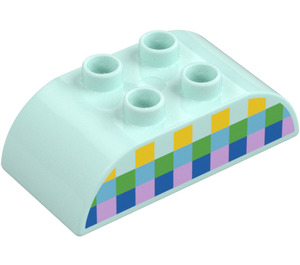 Duplo Lyse-Aqua Klods 2 x 4 med buet Sider med Grøn og Blå og Gul Firkanter (98223 / 105458)