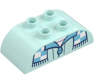 Duplo Light Aqua Brick 2 x 4 with Curved Sides with Shirt and Scarf (98223 / 105439)