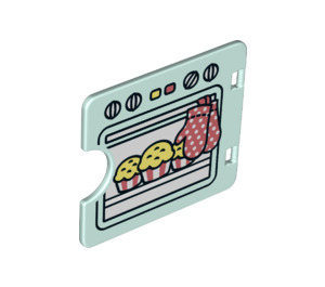 Duplo Light Aqua Door 3 x 4 with Cut Out with Muffins in Oven (27382 / 66007)