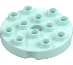 Duplo Light Aqua Round Plate 4 x 4 with Hole and Locking Ridges (98222)