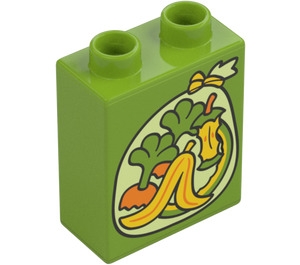 Duplo Lime Mattoncino 1 x 2 x 2 con Banana e Mela Core con tubo alla base (15847 / 104340)