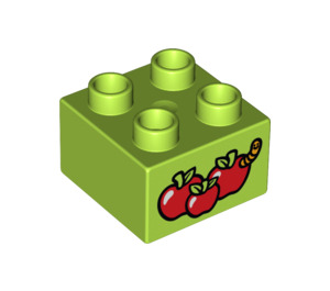 Duplo Citron Vert Brique 2 x 2 avec Trois Apples et Worm (3437 / 15965)