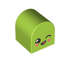 Duplo Lime Brick 2 x 2 x 2 with Curved Top with Face with Closed Eyes (3664 / 101575)