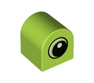 Duplo Lime Brick 2 x 2 x 2 with Curved Top with White Spot and Lime Circled Eye Looking Right (3664 / 43768)