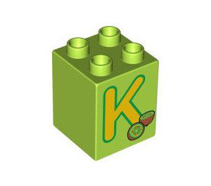 Duplo Lime Brick 2 x 2 x 2 with K for Kiwi (31110 / 93001)