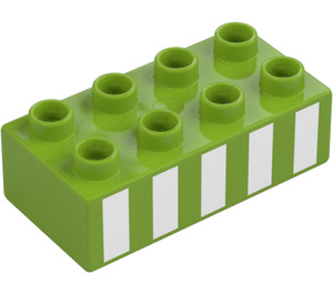 Duplo Lime Palikka 2 x 4 jossa 5 Valkoinen Pystysuora Raidat (3011 / 38494)