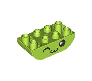 Duplo Lime Brick 2 x 4 with Curved Bottom with Face with One Eyes Closed (98224 / 101562)
