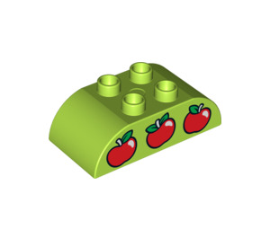 Duplo Lime Brick 2 x 4 with Curved Sides with Apples (12756 / 98223)