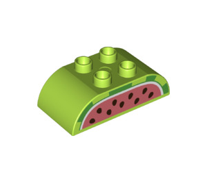 Duplo Lime Brick 2 x 4 with Curved Sides with Watermelon Top (77958 / 98223)