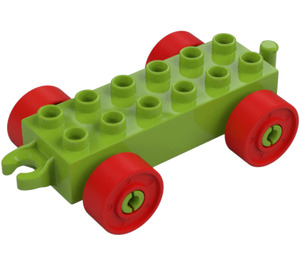 Duplo Lime Car Chassis 2 x 6 with Red Wheels (Open Hitch) (14639 / 74656)