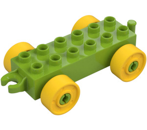 Duplo Lime Car Chassis 2 x 6 with Yellow Wheels (Open Hitch) (10715 / 14639)