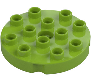 Duplo Limette Rund Platte 4 x 4 mit Loch und Verriegelt Grate (98222)