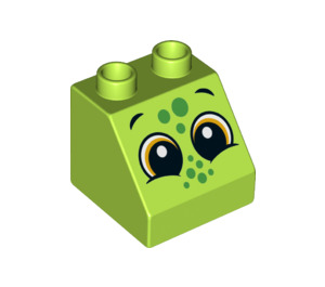 Duplo Lime Slope 2 x 2 x 1.5 (45°) with 2 Eyes and Green Spots (6474 / 36698)