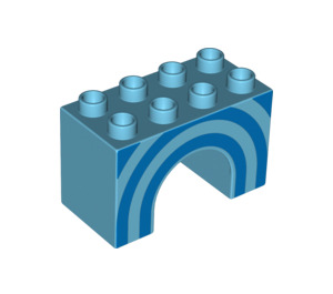 Duplo Medium Azure Hvælving Klods 2 x 4 x 2 med Blå Lines (11198 / 12705)