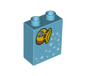 Duplo Medium Azure Brick 1 x 2 x 2 with Bag with Stars with Bottom Tube (15847 / 21151)