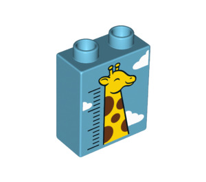 Duplo Medium Azure Brick 1 x 2 x 2 with giraffe height chart with Bottom Tube (15847 / 33349)