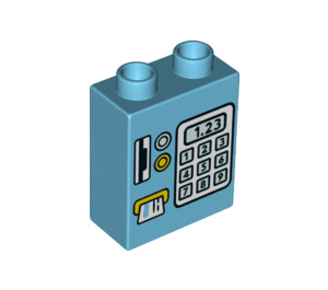 Duplo Medium azuurblauw Steen 1 x 2 x 2 met Keypad, Kaart Reader, en '1.23' Display met buis aan de onderzijde (15847 / 77954)