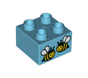 Duplo Medium Azure Brick 2 x 2 with Bees (3437 / 25008)