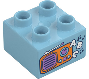 Duplo Celeste medio Ladrillo 2 x 2 con Radio y ABC (3437 / 105347)