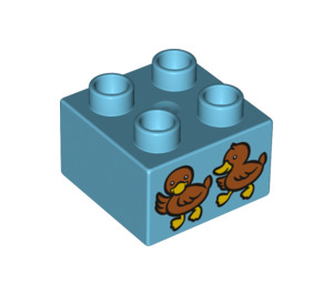 Duplo Średni Azure Cegła 2 x 2 z Dwa brązowy Chicks (3437 / 19520)