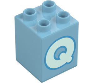 Duplo Mittleres Azur Stein 2 x 2 x 2 mit Letter "Q" Deko (31110 / 65938)