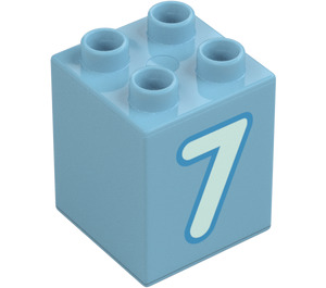 Duplo Středně azurová Kostka 2 x 2 x 2 s Number 7 (31110 / 77924)