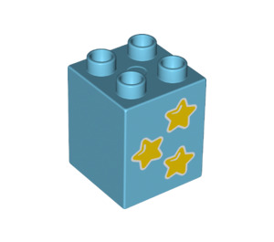 Duplo Medium Azure Brick 2 x 2 x 2 with three yellow stars (25324 / 31110)