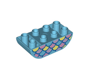 Duplo Medium Azure Klods 2 x 4 med buet Bund med Fisk Scales (84804 / 98224)