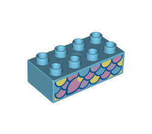 Duplo Medium Azure Brick 2 x 4 with Fish Scales (3011 / 84803)