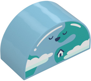 Duplo Medium Azure Brick 2 x 4 x 2 with Curved Top with Face and Clouds (31213 / 105451)