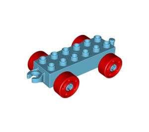 Duplo Medium Azure Car Chassis 2 x 6 with Red Wheels (Modern Open Hitch) (14639 / 74656)