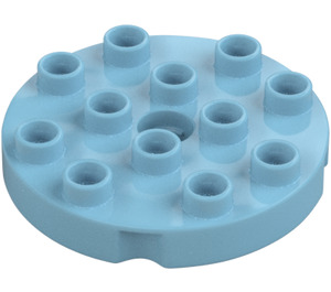 Duplo Medium azuurblauw Rond Plaat 4 x 4 met Gat en Vergrendelings Randen (98222)