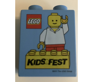 Duplo Medium Blue Brick 1 x 2 x 2 with 2011 Kids Fest Brick without Bottom Tube (4066)