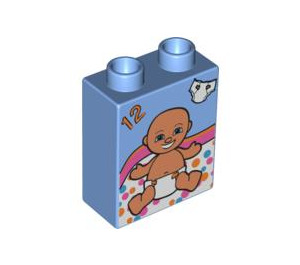 Duplo Medium Blue Brick 1 x 2 x 2 with Baby without Bottom Tube (4066 / 86106)