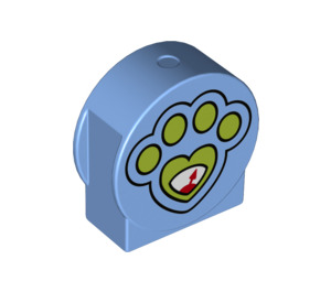 Duplo Medium Blue Brick 1 x 3 x 2 with Round Top with Green Paw guage with Cutout Sides (14222 / 26404)