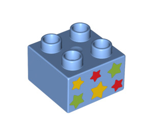 Duplo Medium blå Kloss 2 x 2 med Stjerner (3437 / 12694)