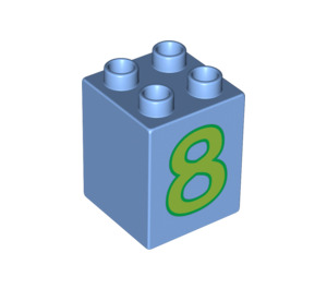Duplo Medium Blue Brick 2 x 2 x 2 with green '8' (31110 / 88267)